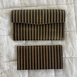 FENDI Striped Black and Gold wallet with checkbook holder